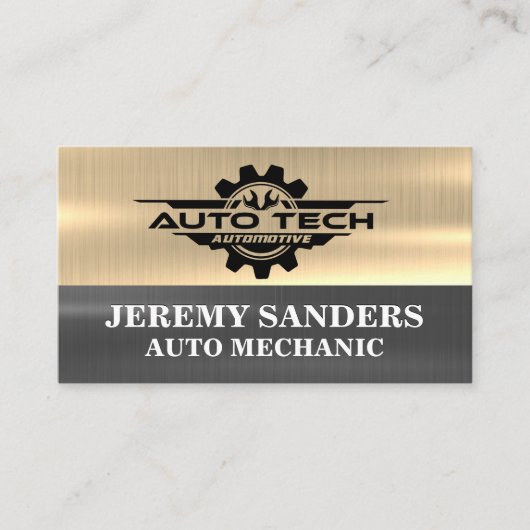 Auto Tech Automotive Logo | Metallic Visitekaartje (Voorkant)