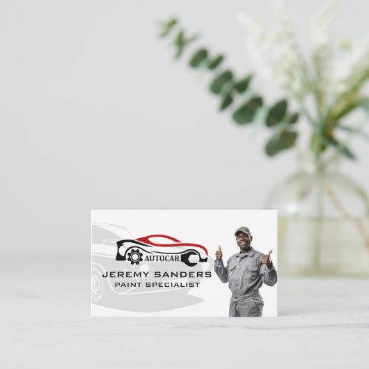 Auto Tech | Monteur met glimlach en duim omhoog Visitekaartje (Staand voorkant)