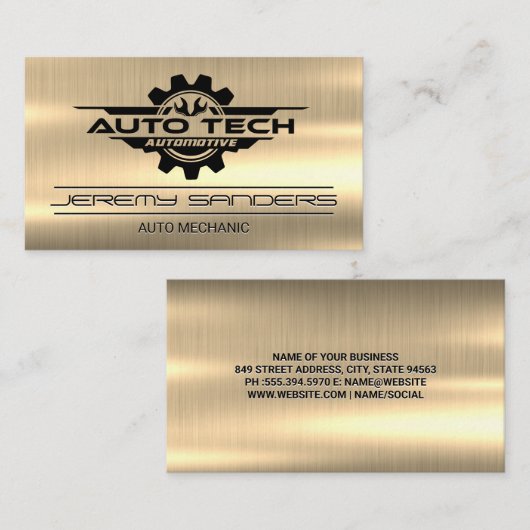 Auto Tech Wrenches Gear Mechanic | goudmetaal Visitekaartje (Voorkant / Achterkant)