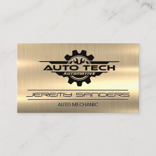 Auto Tech Wrenches Logo | goudmetaal Visitekaartje (Voorkant)