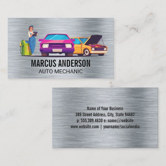 Auto-technicus werkt aan auto's visitekaartje (Voorkant / Achterkant)