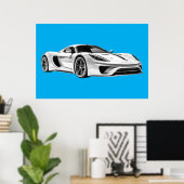 Auto tekening II (BLAUW BKGRD) Poster (Thuiskantoor)