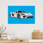 Auto tekening II (BLAUW BKGRD) Poster (Keuken)