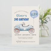 Auto thema jongen tweede verjaardag kaart (Staand voorkant)