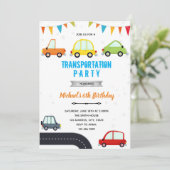 Auto transportvoertuig verjaardagsuitnodiging kaart (Staand voorkant)