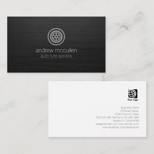 Auto Tyre Service Wielpictogram Donker geborsteld  Visitekaartje (Voorkant / Achterkant)