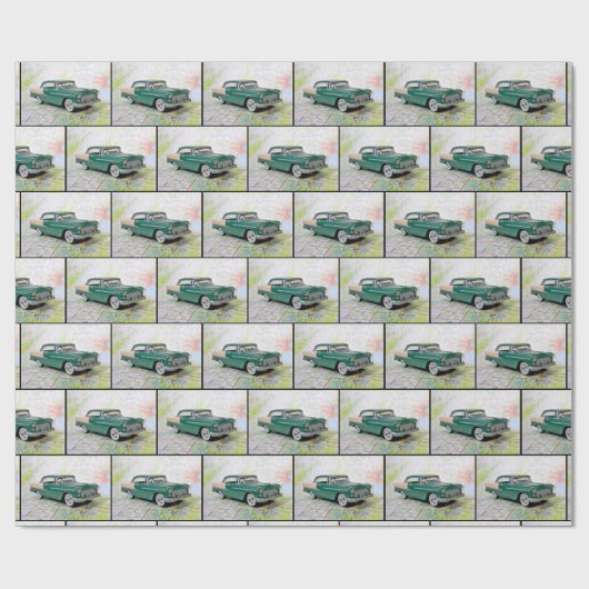  auto van 1955 op de wegenkaart cadeaupapier (Vlak)