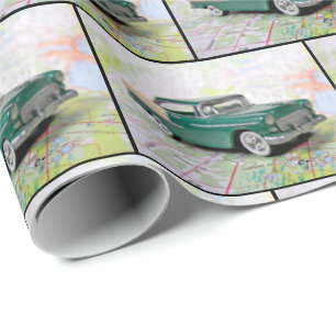 auto van 1955 op de wegenkaart cadeaupapier