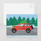 Auto van Kerstmis van Saluki de Drijf met Boom op Feestdagenkaart (Voorkant / Achterkant)