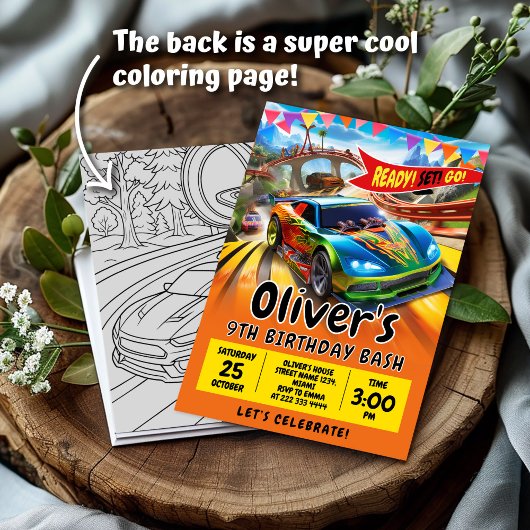 Auto Verjaardag uitnodiging, Race auto uitnodiging