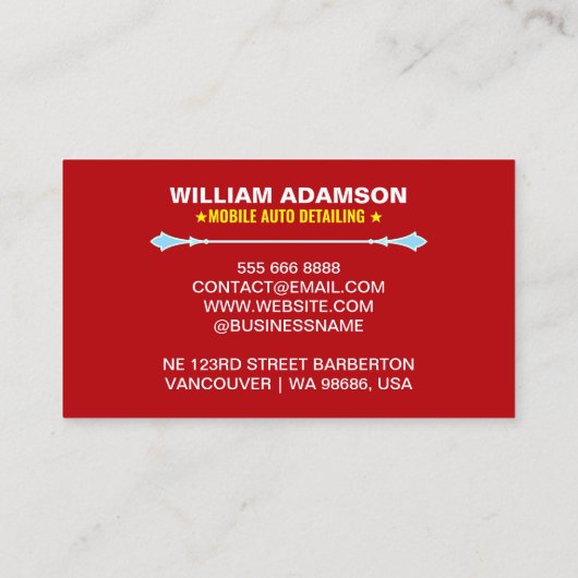 Auto Verkoop, Auto Reparatie, Red Cool Auto Detail Visitekaartje (Achterkant)