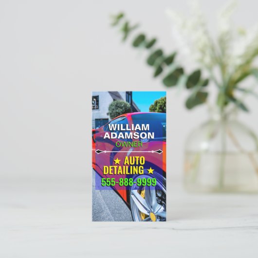 Auto Verkoop, Auto Reparatie, Red Cool Auto Detail Visitekaartje (Staand voorkant)