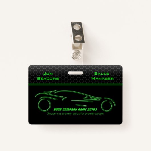 Auto Verkoop, Metallic-look, Groene lijn Sportscar Badge (Voorkant met clip)