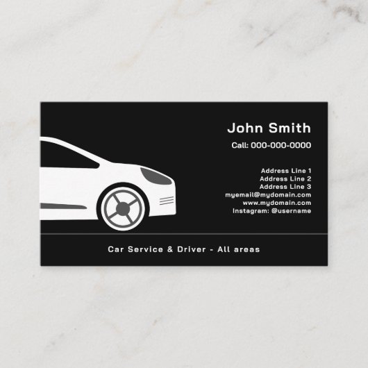 Auto Verkoop of Auto Driver Zwart Visitekaartje (Voorkant)