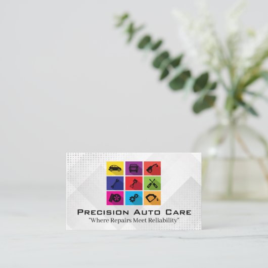 Auto verzorgingsdienst | Kleurrijke reparatiepicto Visitekaartje (Staand voorkant)