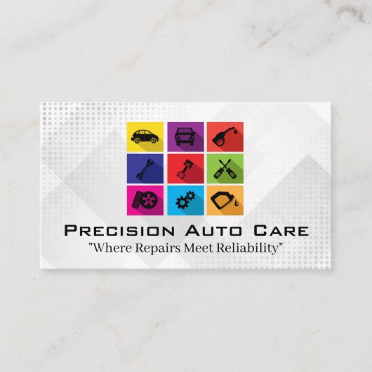 Auto verzorgingsdienst | Kleurrijke reparatiepicto Visitekaartje (Voorkant)