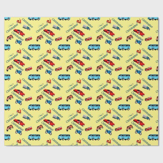 Auto Voertuigen Collage Fun Race Cadeaupapier (Vlak)