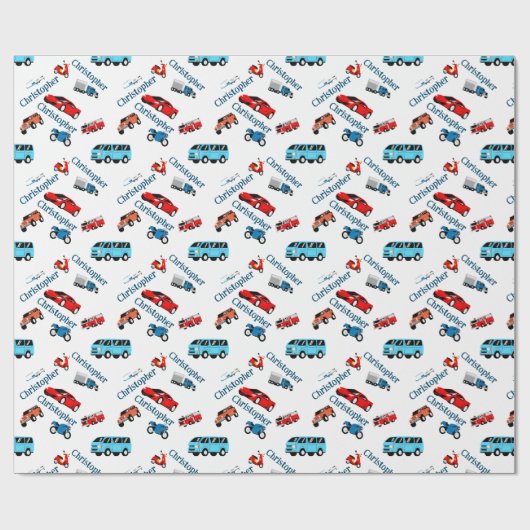 Auto Voertuigen Collage Fun Race Cadeaupapier (Vlak)