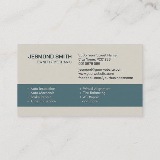 Auto Voertuigreparatie - Mechanisch Visitekaartje (Achterkant)