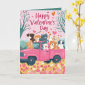 Auto vol met honden en liefde Valentijnse kaart (Gele Bloem)