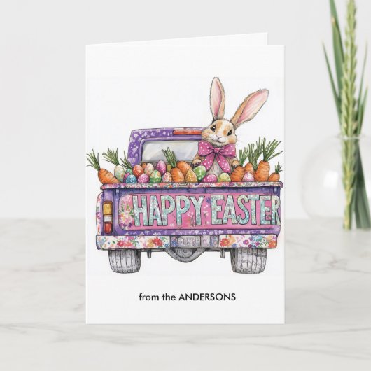 Auto vol met paaseieren en konijn feestdagen kaart (Voorkant)