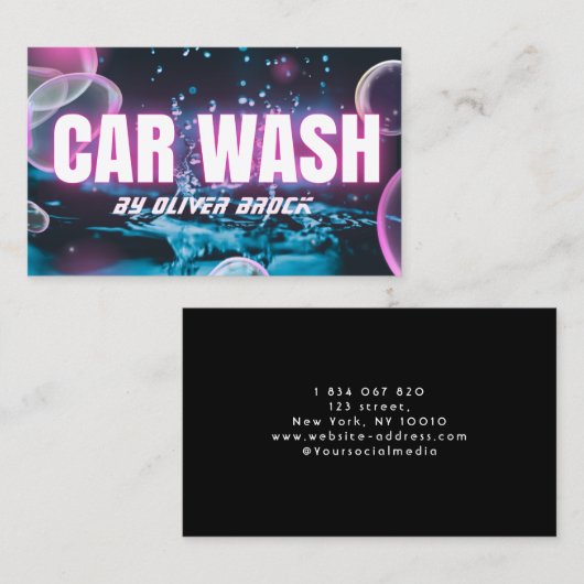 Auto Wash Auto Detailing Automotive Neon Visitekaartje (Voorkant / Achterkant)