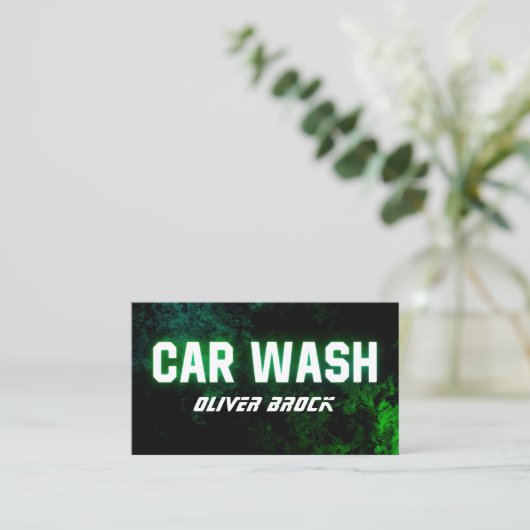 Auto Wassen & Auto Detailing Groene Neon Visitekaartje (Staand voorkant)