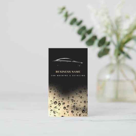 Auto Wassen Automotive Cleaning QR Code Zwart Goud Visitekaartje (Staand voorkant)