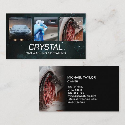 Auto Wassen en Auto Detailing Drie foto's Visitekaartje (Voorkant / Achterkant)