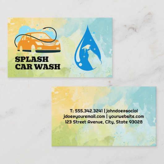 Auto Wassen Logo | Spuitfles | Auto Visitekaartje (Voorkant / Achterkant)