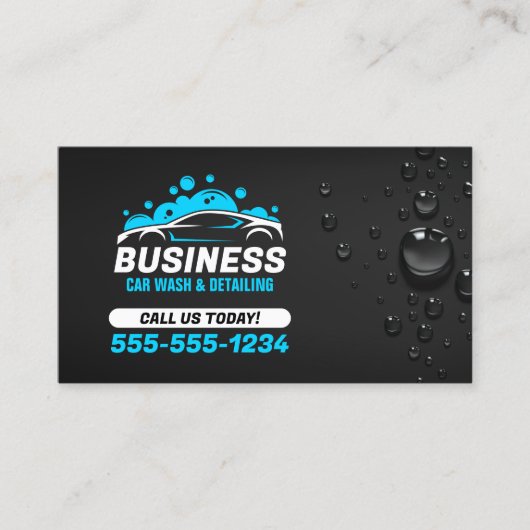 Auto Wassen Mobiel Detailing Water Drop Zwart Blau Visitekaartje (Voorkant)