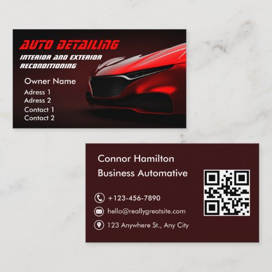 Auto Wassen Professionele Auto Detailing QR Code Visitekaartje (Voorkant / Achterkant)