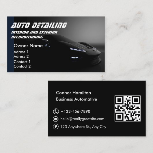 Auto Wassen Professionele Auto Detailing QR Code Visitekaartje (Voorkant / Achterkant)