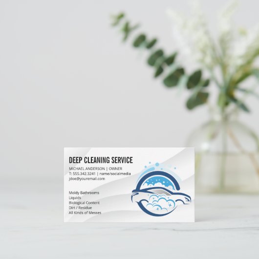 Auto Wassen Zeepbellen reinigen Logo Visitekaartje (Staand voorkant)