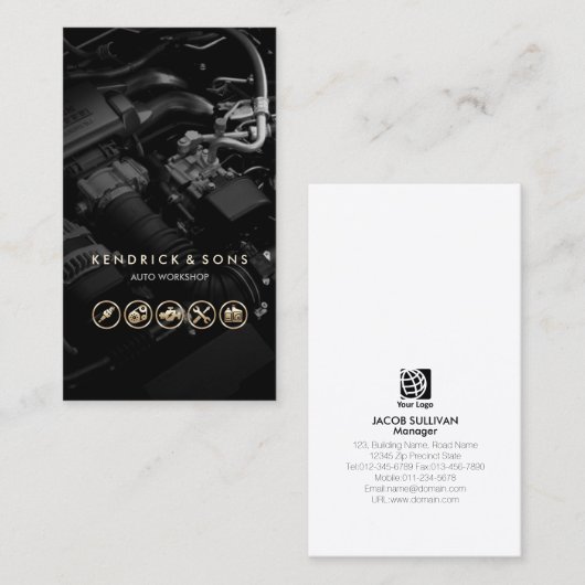 Auto Workshop Mechanic Car Repair Gold Icons Busin Visitekaartje (Voorkant / Achterkant)
