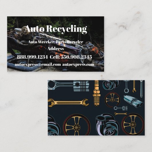 Auto Wrecker, Parts Recycler Black Classic Custom Visitekaartje (Voorkant / Achterkant)