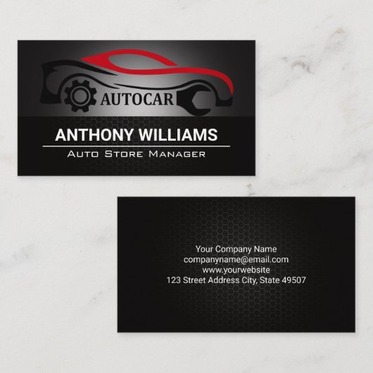 Auto Wrench Logo | metaalkoolstofvezel Visitekaartje (Voorkant / Achterkant)