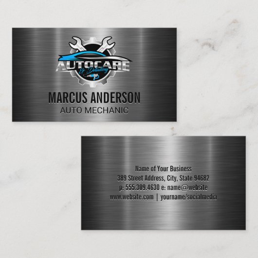 Auto Wrench Logo | Zilver metallic Visitekaartje (Voorkant / Achterkant)