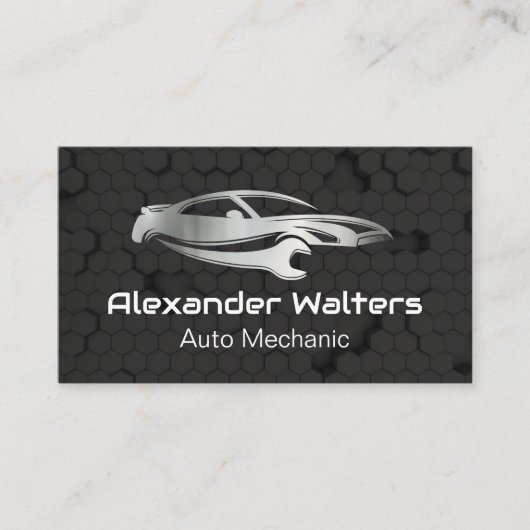 Auto Wrench Metal Logo | monteur Visitekaartje (Voorkant)
