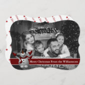 Auto zwart-wit met Snowman Fancy sierstrip Feestdagenkaart (Voorkant / Achterkant)