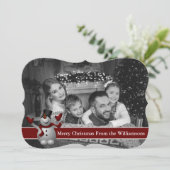 Auto zwart-wit met Snowman Fancy sierstrip Feestdagenkaart (Staand voorkant)