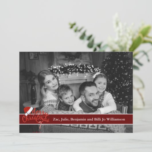 Auto Zwart-witte Foto met het Pet van de Kerstman Feestdagenkaart (Staand voorkant)