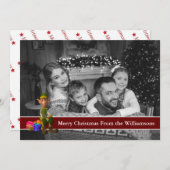 Auto zwarte en Witte Foto Elf en Rode Tekstband Feestdagenkaart (Voorkant / Achterkant)