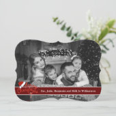 Auto zwarte en witte foto met Fancy Santa Hat Feestdagenkaart (Staand voorkant)