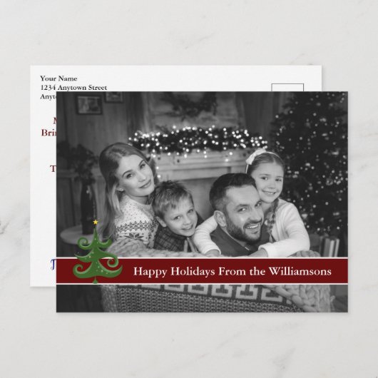 Auto zwarte en witte foto met kerstboom briefkaart (Voorkant / Achterkant)