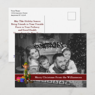 Auto zwarte en witte kerstfoto met Fun Elf Briefkaart