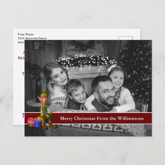 Auto zwarte en witte kerstfoto met Fun Elf Briefkaart (Voorkant / Achterkant)