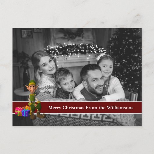 Auto zwarte en witte kerstfoto met Fun Elf Briefkaart (Voorkant)