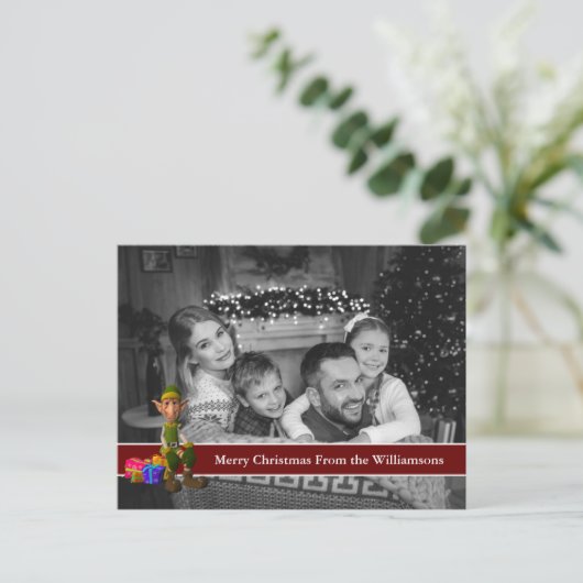 Auto zwarte en witte kerstfoto met Fun Elf Briefkaart (Staand voorkant)