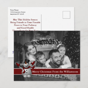 Auto zwarte en witte kerstfoto met Snowman Briefkaart